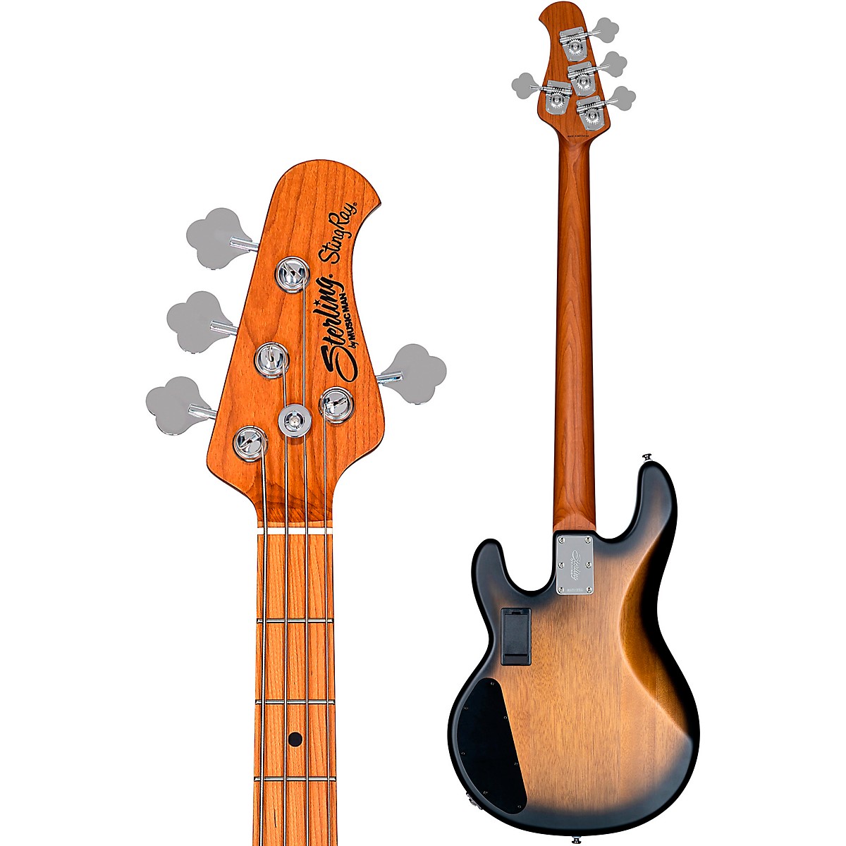 Sterling by Music Man StingRay Ray34HH Spalted Maple Top Maple Fingerboard Electric Bass Guitar Level 2 Natural Burst Satin 197881439293 - Image 4