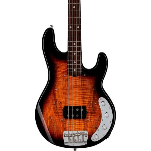 Sterling by Music Man StingRay RAY34 Spalted Maple Top Bass Guitar - 3-Tone Sunburst