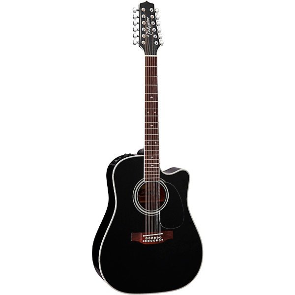 Takamine EF381SC 12-String Dreadnought Cutaway Acoustic-Electric Guitar Black - Image 2