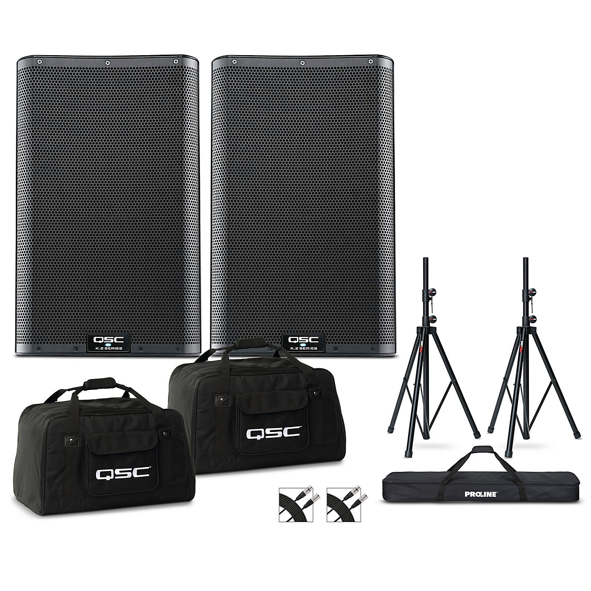 QSC K10.2 10" 2,000W Powered Speaker Pair With Bags, Stands & Cables