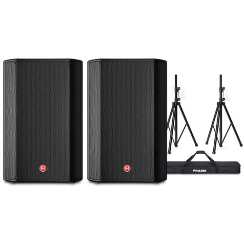 Harbinger VARI V1115 15" Powered Speakers Pair With Speaker Stands