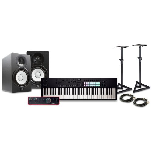 Novation Launchkey MK4 Keyboard Controller With Focusrite 2i2 USB Audio Interface & Yamaha HS5 5" Studio Monitor Pair Package (Cables/Stands Included) - 61 Key Package